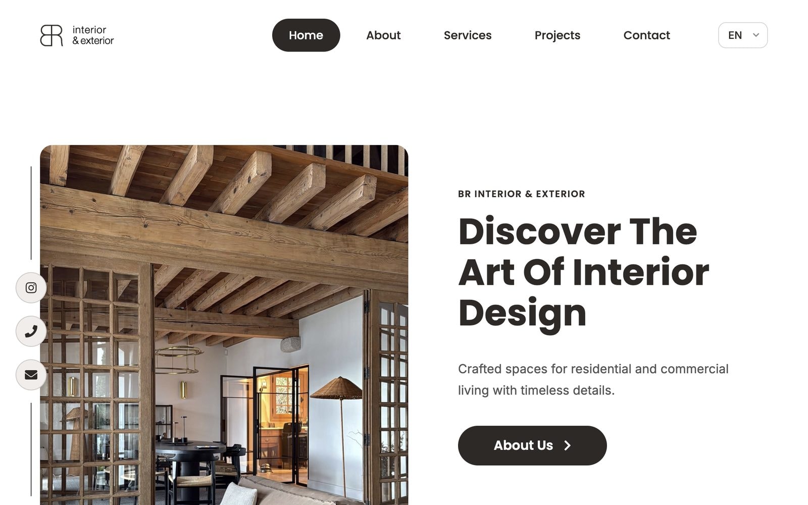 Hero sekcia webu BR Interior & Exterior — luxury interior design