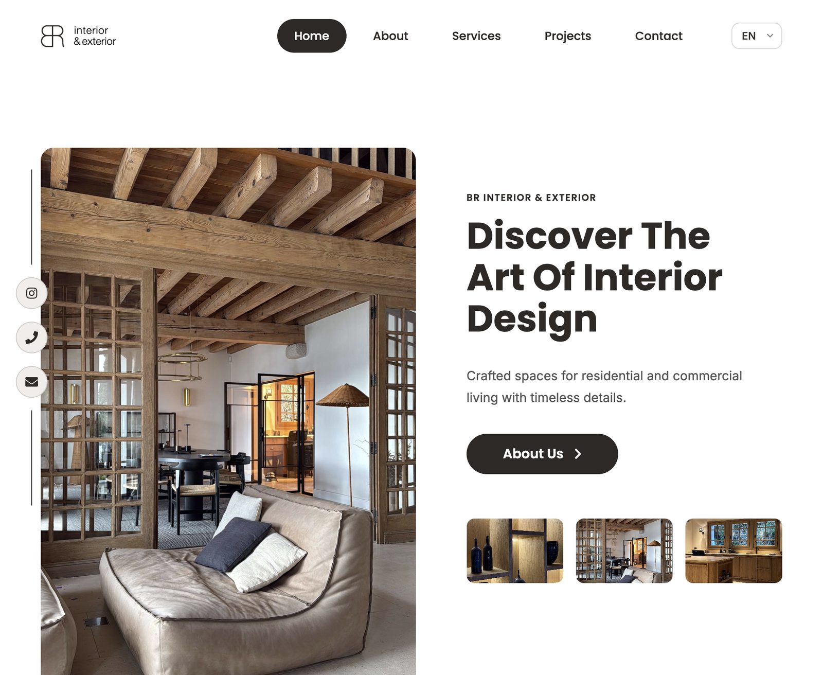 Hero sekcia webu BR Interior & Exterior — luxury interior design